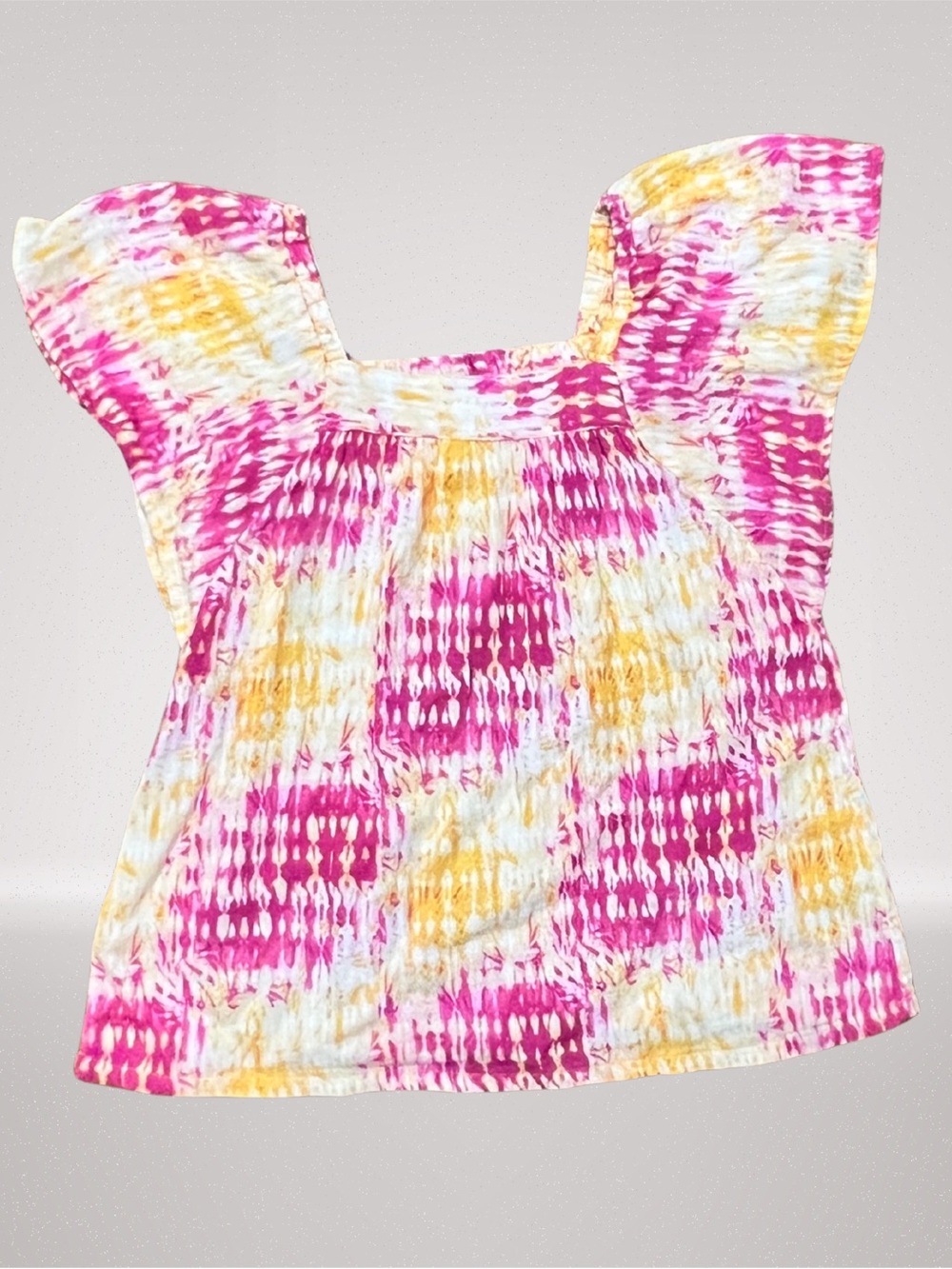 Epic Threads Girls L 14/16 Pink Yellow Flutter Sleeve Top NWT